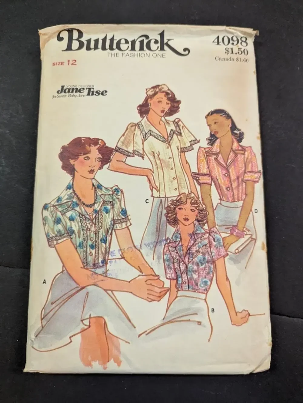 Vintage Pattern Sewing Crafts Hobby Butterick 4098 Size 12 Jane Tise